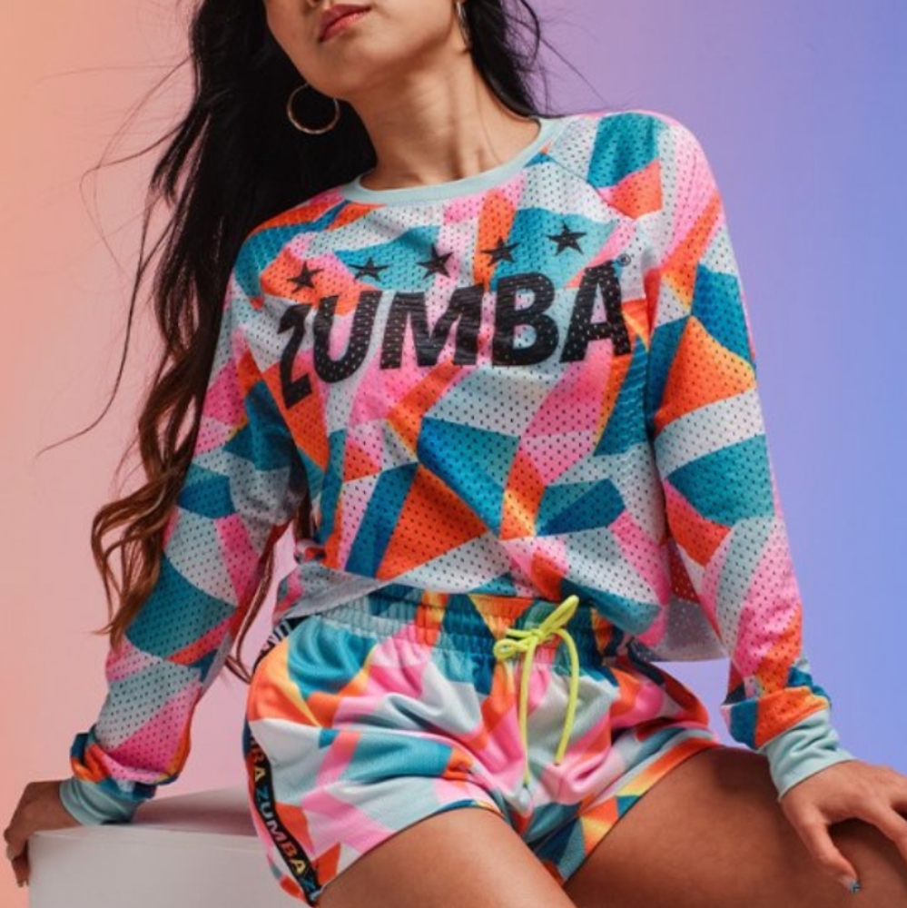Zumba Dance In Color Long Sleeve Mesh Top Shirt size Medium & Large NWOT New